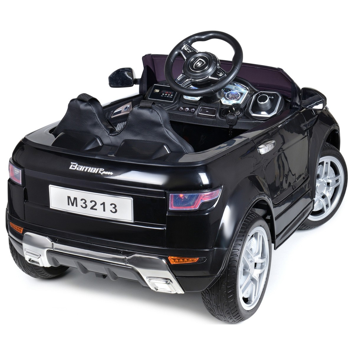 Mașină electrică de copil de calitate, cu comandă, de culoare neagră.