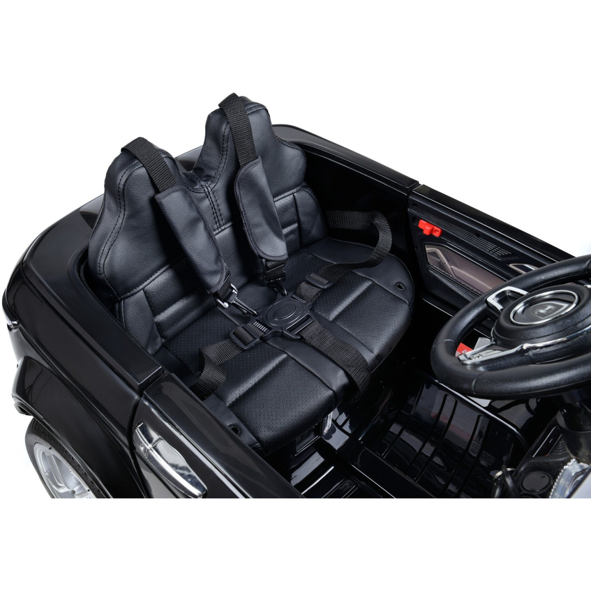 Mașină electrică de copil de calitate, cu comandă, de culoare neagră.